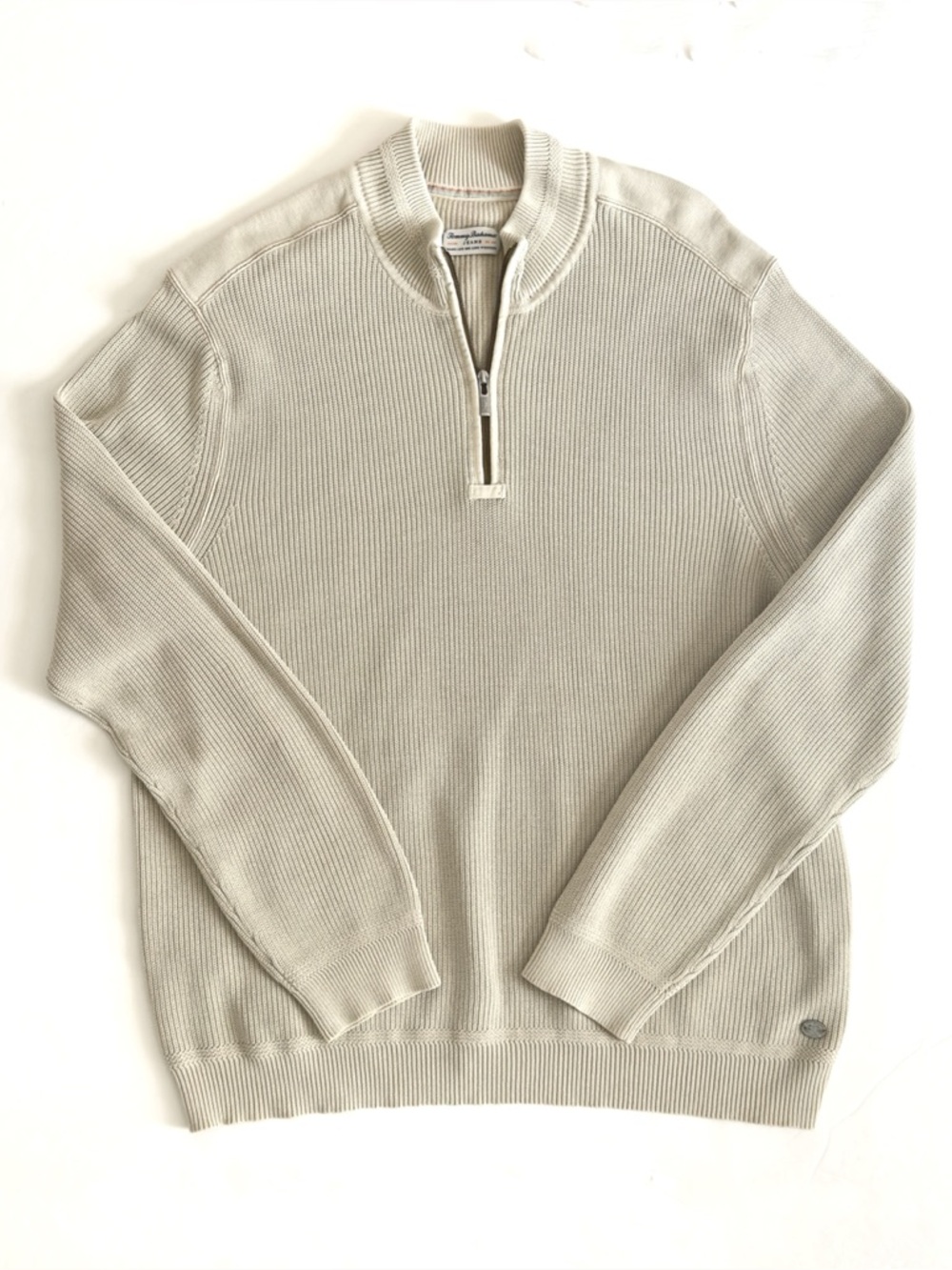 Tommy Bahama Jeans 1/4 Zip Sweater Mens 3XL Cream Cotton Knit Pullover Casual